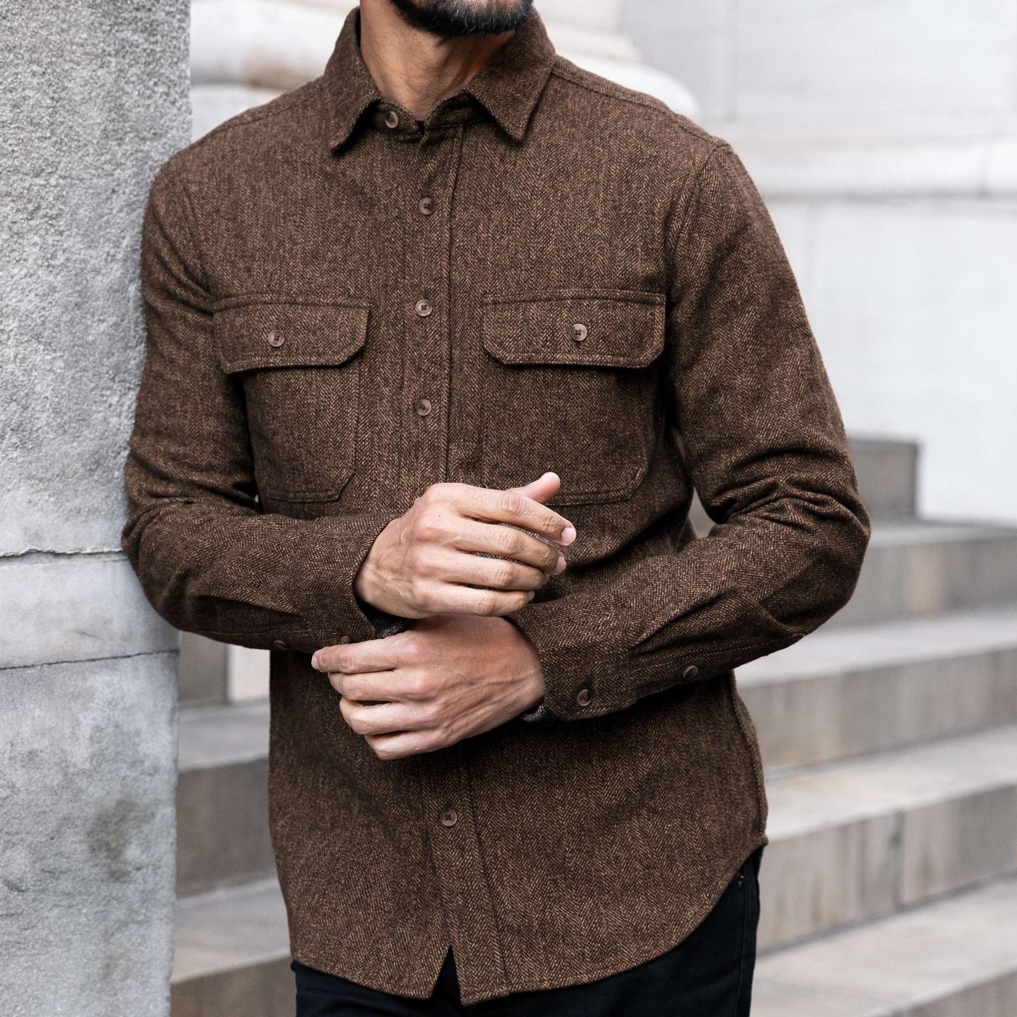 Summit Flannel Shirt | Brown Herringbone