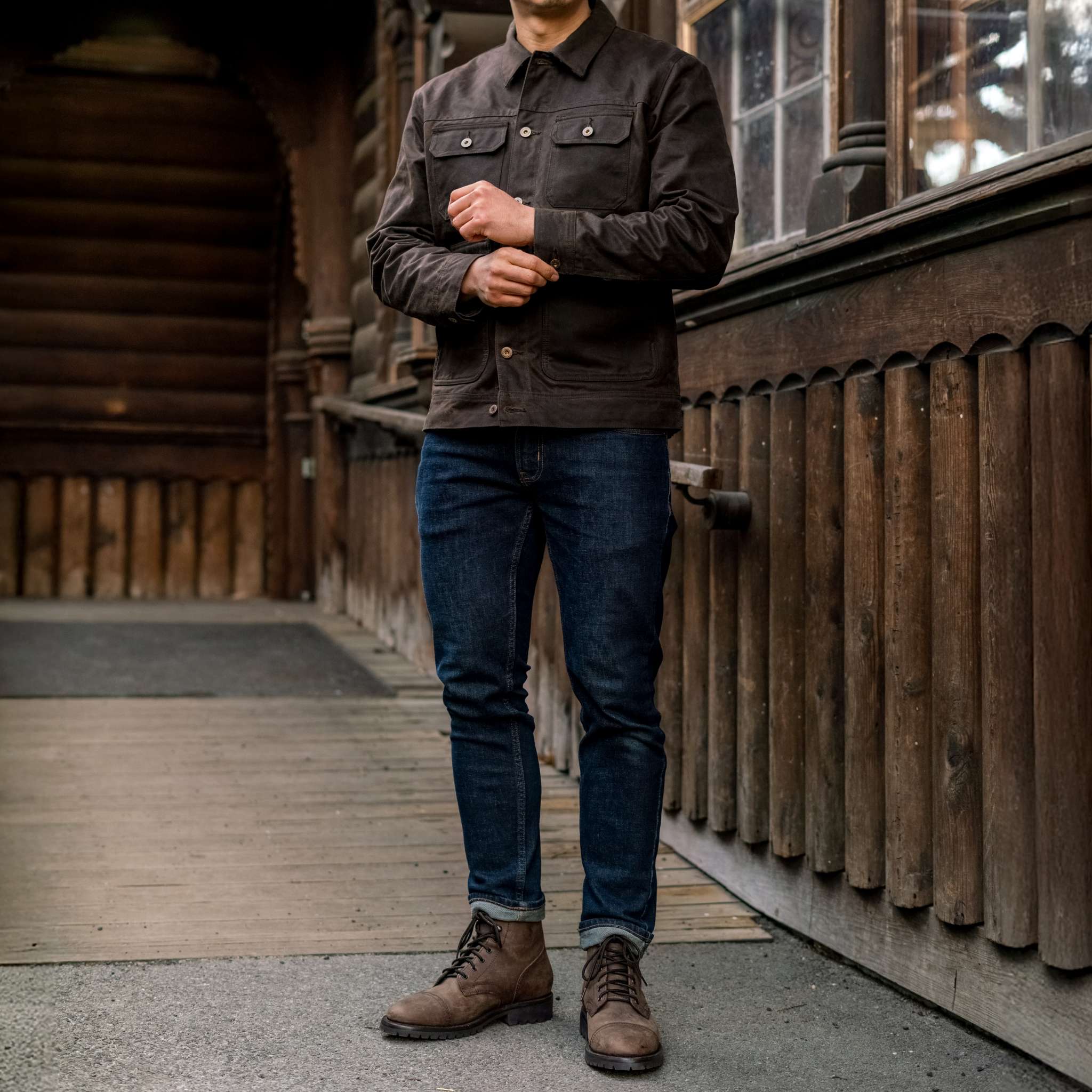 Waxed Trucker Jacket | Dark Olive